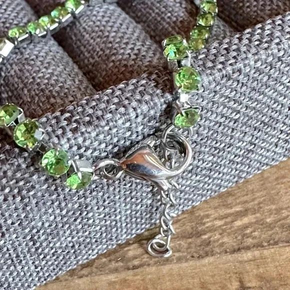 Peridot Light Green Colored CZ Stainless Steel Tennis Bracelet August Birthstone - Picture 3 of 4